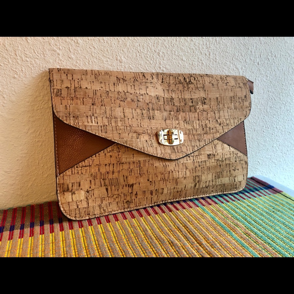 Cork and leather clutch